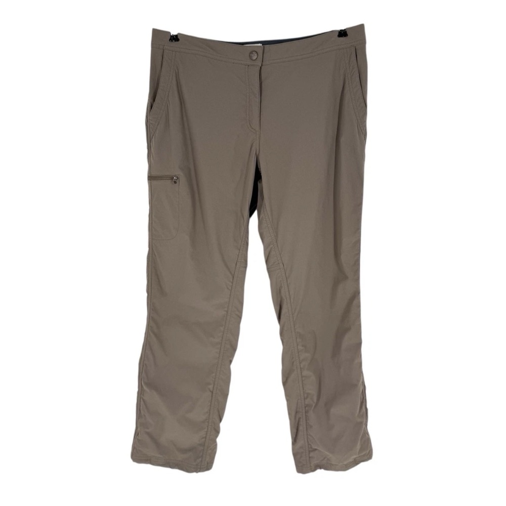LL Bean Fleece Lined Hiking Pants Womens Size 14 Khaki Stretch Nylon Outdoor